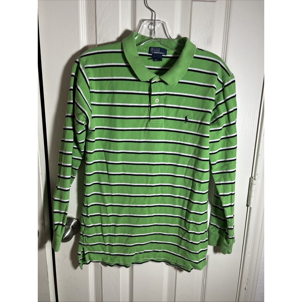 Polo Ralph Lauren  Shirt Youth Boys Kids Large 16/18  Long Sleeve Green Striped